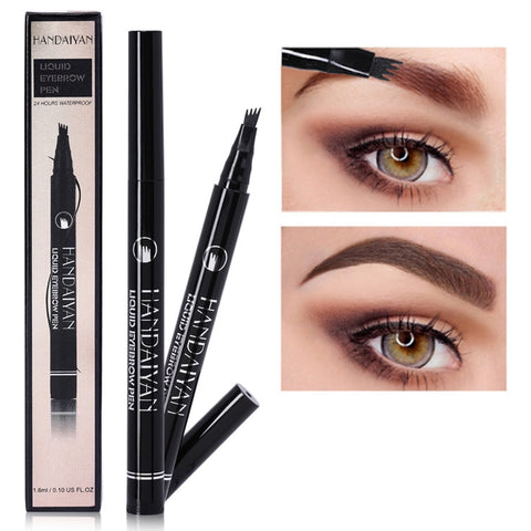 Waterproof Micro Blade Eyebrow Pen Long Lasting Wenkbrauw Tattoo Liquid Brow Tint Makeup 4 Fork Brown Eyebrow Pencil