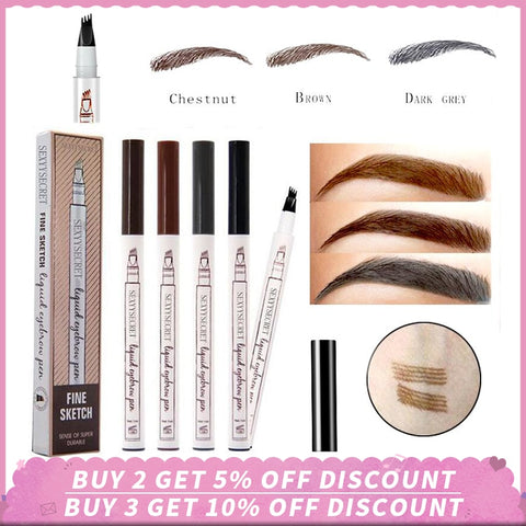4 Colors Eyebrow Pencil Waterproof Microblading Eyebrow Pencil Brown Tattoo Pen Fork Tip Liquid Eyebrow Enhancer Dye Tint Pen